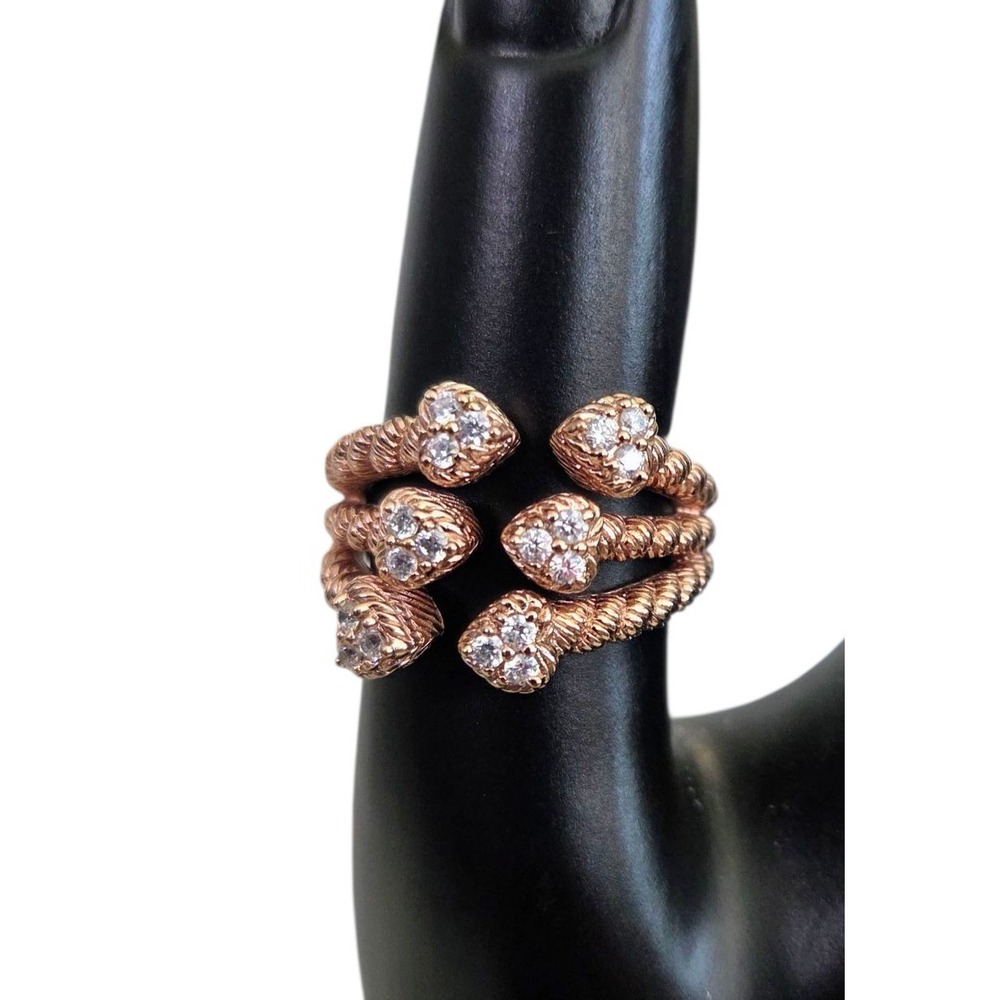 Judith Ripka Sterling Silver 925 Rose Gold Vermeil CZ Heart 3 Band Ring Sz 7.75